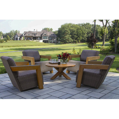 Levitt 5-Piece Teak & Wicker Patio Conversation Set