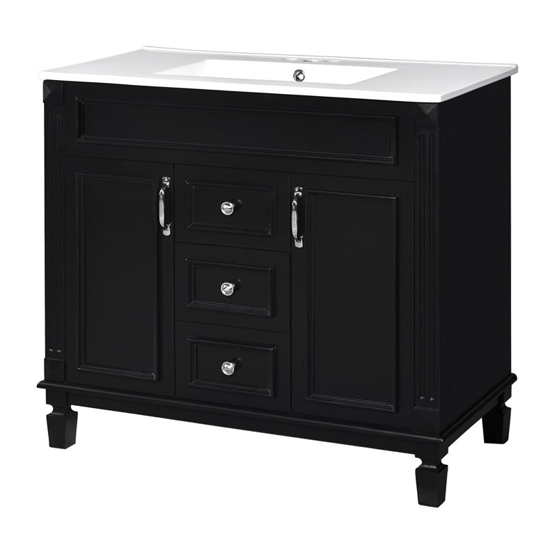 Meuble-lavabo 36 po avec lavabo supérieur, Noir, Argent argent