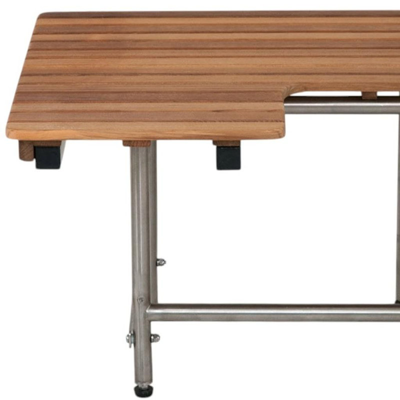 18" X 32" Brown Wall Mount Teak Rectangular Shower Bench With Legs