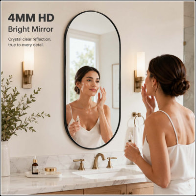 Oval Bathroom Mirror with Black PVC Frame (16x36 inch)