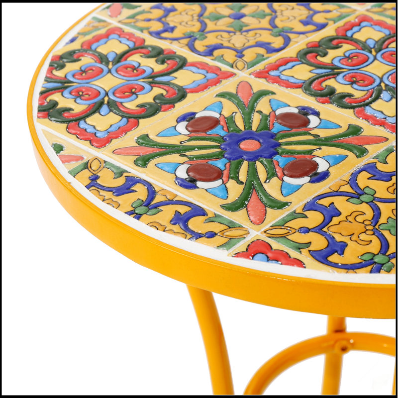 Table d'appoint d'extérieur avec plateau en mosaïque et pieds en métal durables, parfaits pour la terrasse ou le balcon