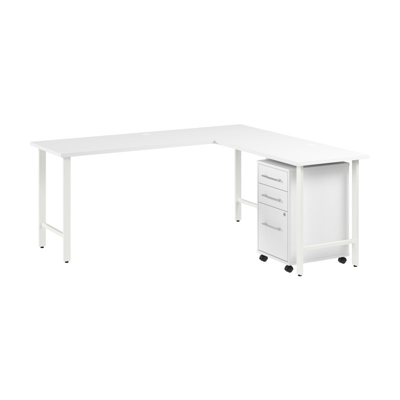 Bureau d'ordinateur en forme de L 72 po x 24 po avec classeur mobile réversible Bush Business Furniture Hustle, Blanc