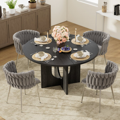 Ensemble de table de salle à manger en bois avec chaises rembourrées Weavon, ensemble de table de salle à manger moderne Mid-Century
