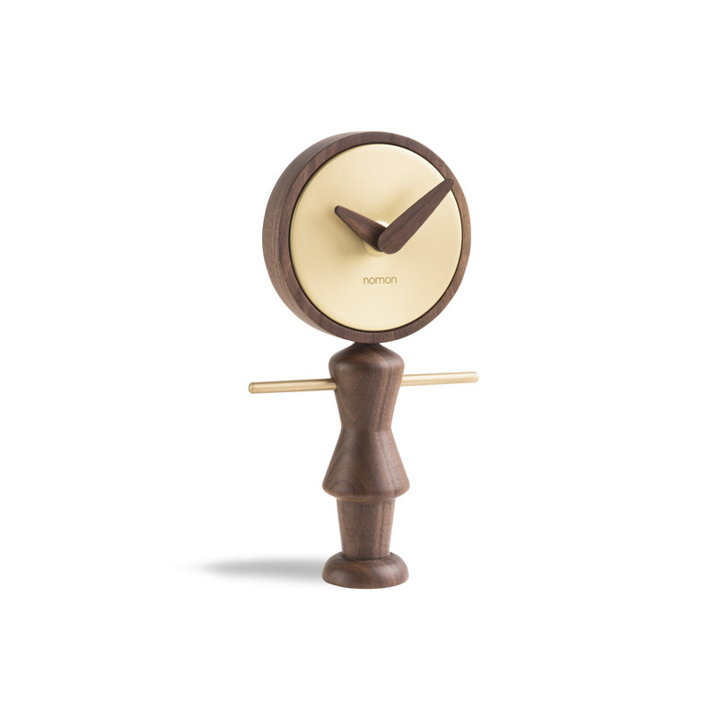 Walnut and Brass Modern Tabletop Clock with Quartz Movement