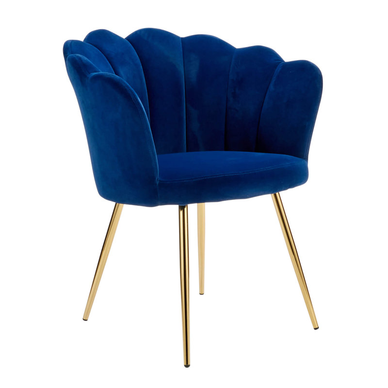 Bruning Scallop Velvet Barrel Accent Chair, Blue