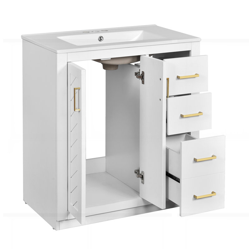 30" Bathroom Vanity with Ceramic Sink Combo, White