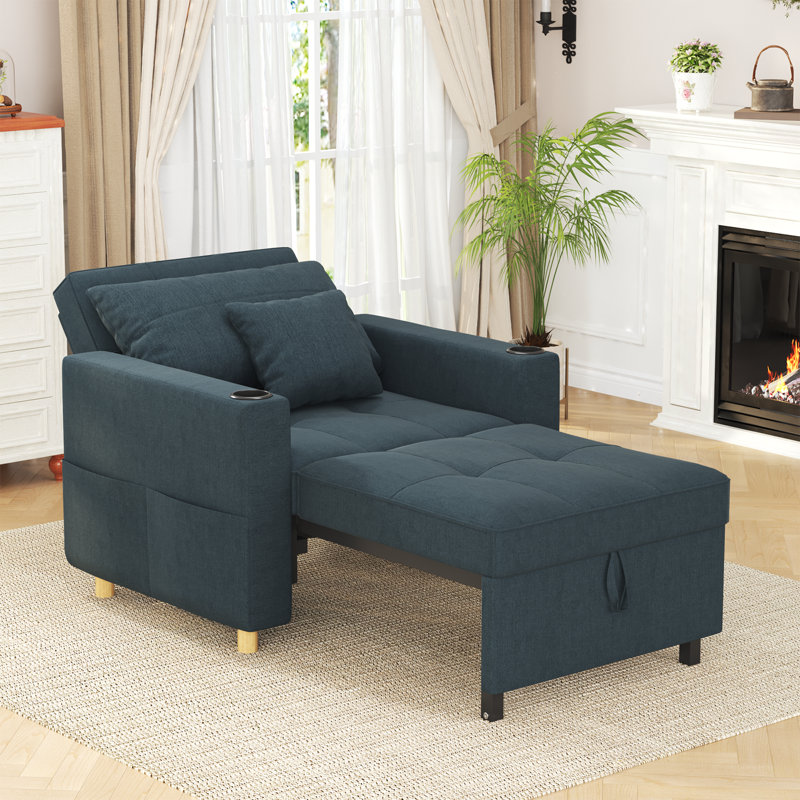 Chaise d'appoint rembourrée Heckman, Bleu marine 100% lin