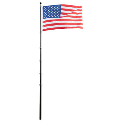 Flag Pole, 30ft Heavy Duty Telescopic Flagpole Kit for Outside House In Ground, Extra Thick Outdoor Aluminum Flagpole Kit with 3x5 American Flag for Yard, Residential or Commercial Use, Black