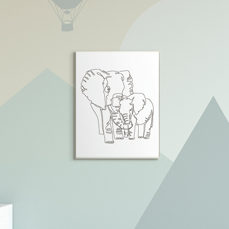Famille d'éléphants tenant un tronc minimaliste, H 19 po x l 13 po, Plaque murale