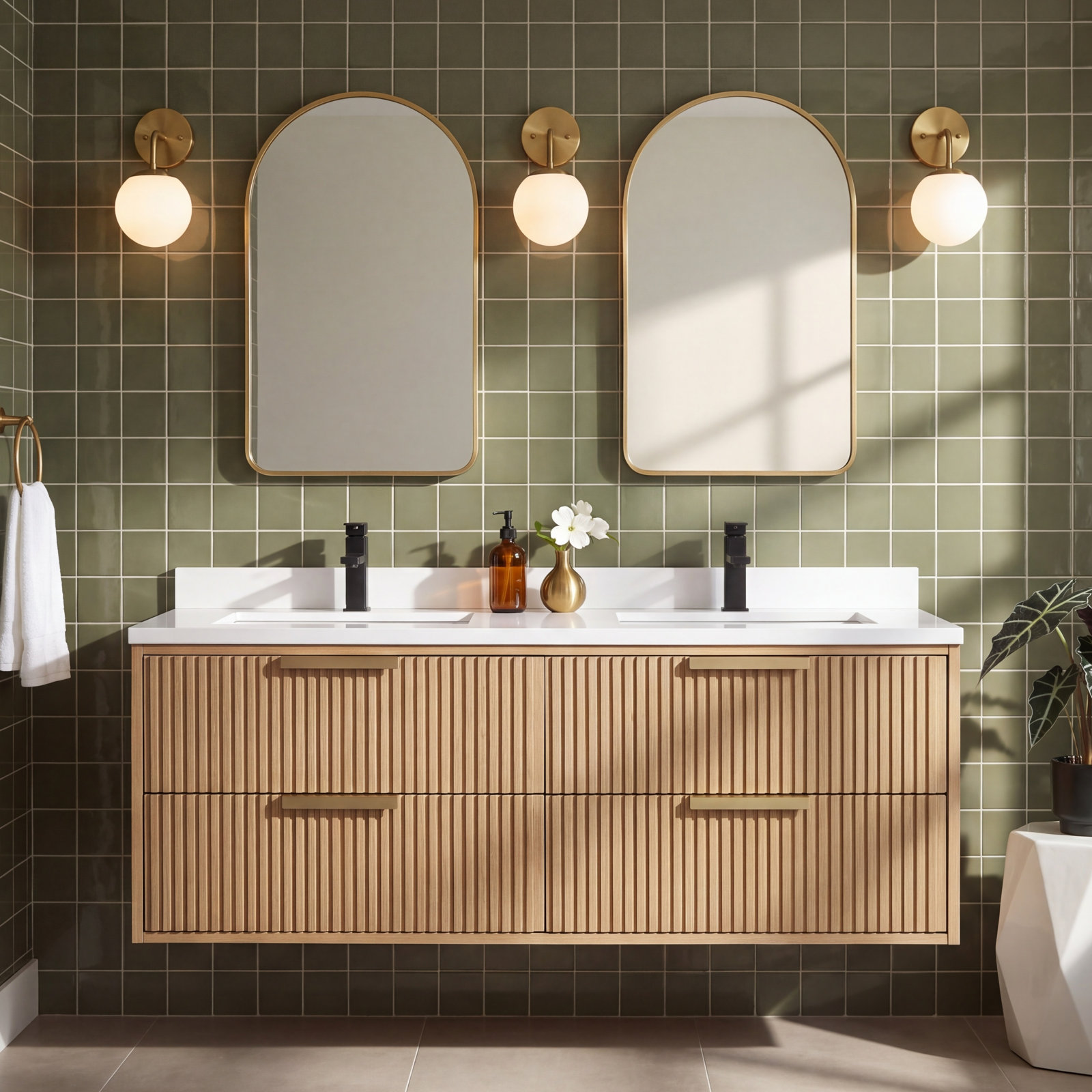 San Diego 55 " Double Bathroom Vanity, Oak, Gold