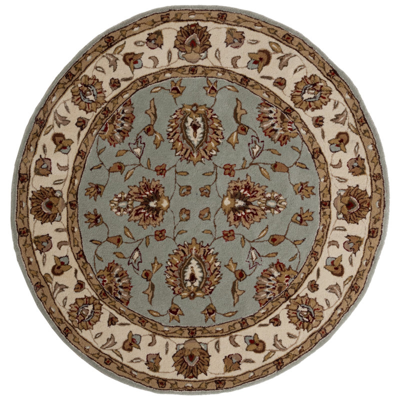 Tapis ivoire / gris crocheté à la main Cloverdale, Rond 6 pi