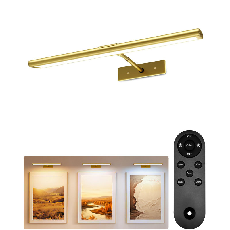 Lampe pour tableau murale, télécommande sans fil rechargeable 4800Mah, lumière d'art à DEL magnétique à intensité variable de 16 po avec 3 températures de couleur (or)