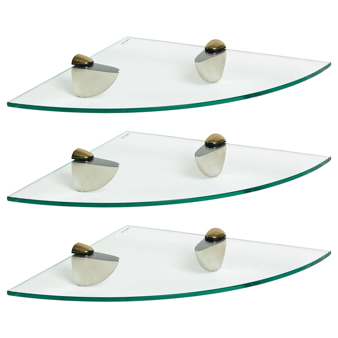 Harbour Housewares - Floating Glass Corner Shelves with Metallic Brackets - Set of 3