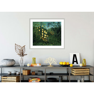 «Tropical Forest: Battling Tiger and Buffalo» par Henri Rousseau, impression giclée sur cadre