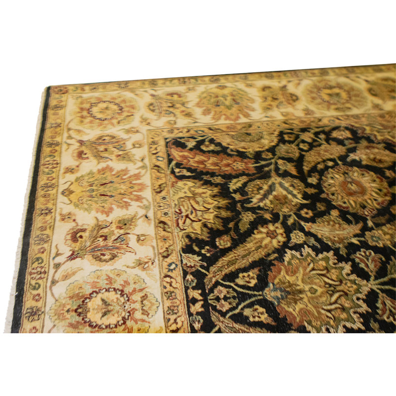 High-Quality Hand-Knotted Black And Cream Area Rug