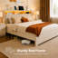 Upholstered Bed with Drawers, Storage Headboard, Metal Support, LED and USB Charging, Silent Design-129758214-129758217