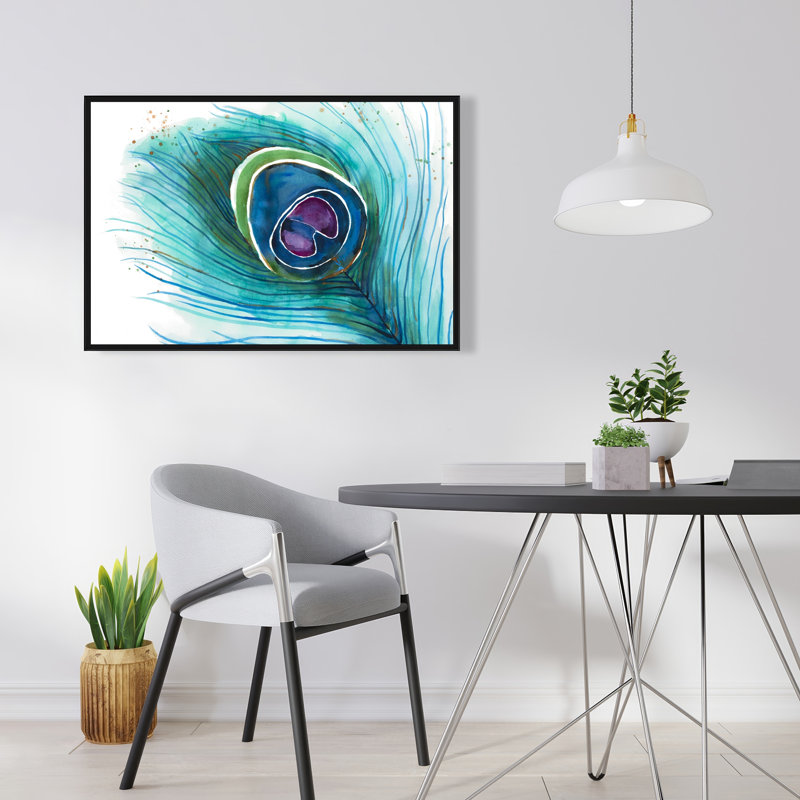 Peacock Feather Closeup - Bohemian Purple Framed Canvas Art