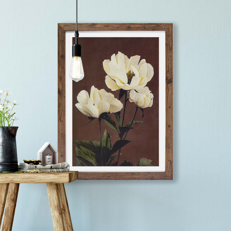 Peony Flowers by Kazumasa Ogawa - Framed Print, 45cm H x 63cm W x 2cm D, Walnut