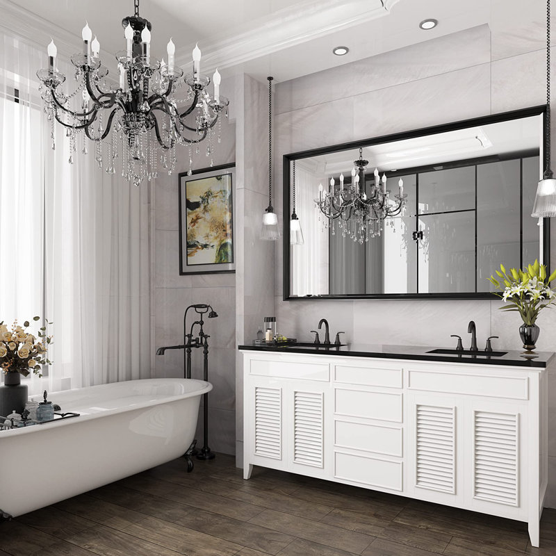 Lohoski Decorative Bathroom Vanity Mirror for Wall - Beveled Design, Black, 36" x 71"