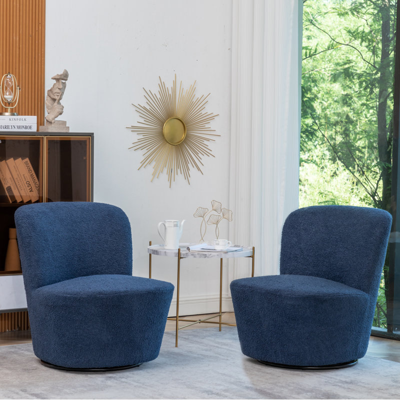 Berrier Boucle Swivel Barrel Chair, Blue