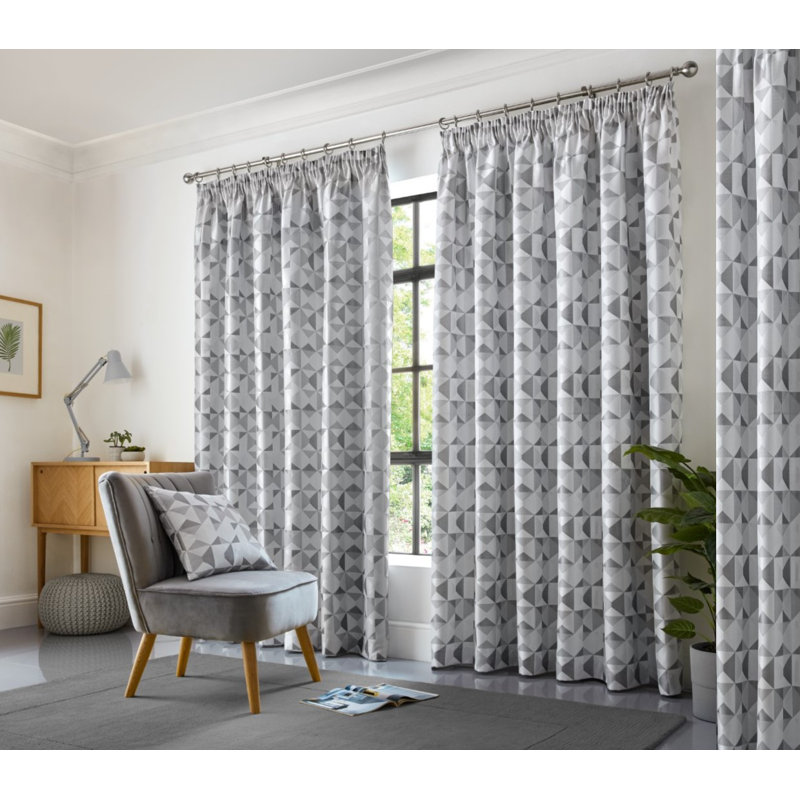 Stamper Room Darkening Curtain Pair, Silver/Charcoal, 168 W x 183 D cm