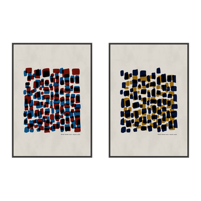 Mosaic of Movements. Set of 2 by Romina Gadler - Framed Wall Art, 50" H x 35" W, Black Framed Canvas