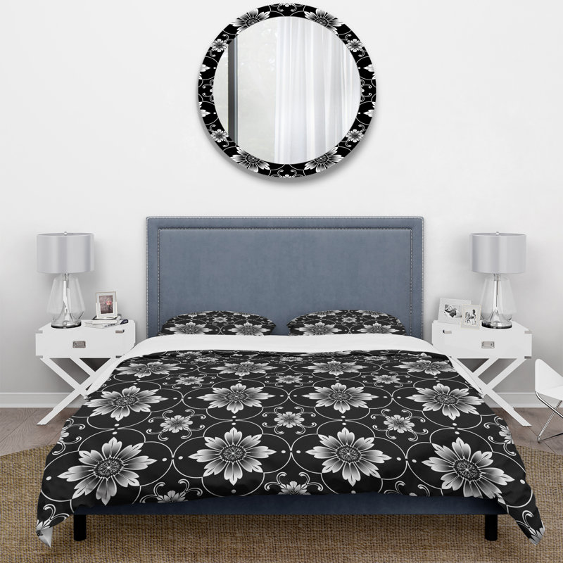Ensemble de housse de couette noir et blanc Mid-Century Quatrefoil - Mid-Century