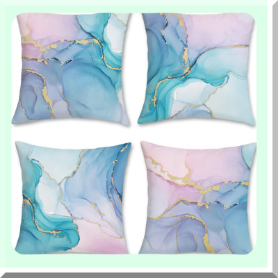 Watercolor Dream Throw Pillow Covers - Set of 4, Colorful Marble Design in Pink, Purple - Modern Abstract Decor for Couch, Sofa, Bed, Home