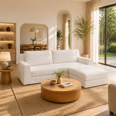 Modern Slipcovered Sofa With Removable Washable Cover, 2-Seater With Ottoman