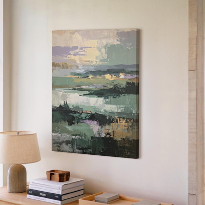 Wall Art Serene Landscape Canvassage Green Lavender And Pink Abstract Art Canvas Ready To Hang Gallery Wrapped Home Decor Modern Design