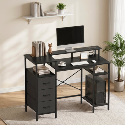 Bureau d'ordinateur de jeu 47 po avec station de charge et tiroirs de rangement, bureau d'écriture polyvalent pour bureau à domicile