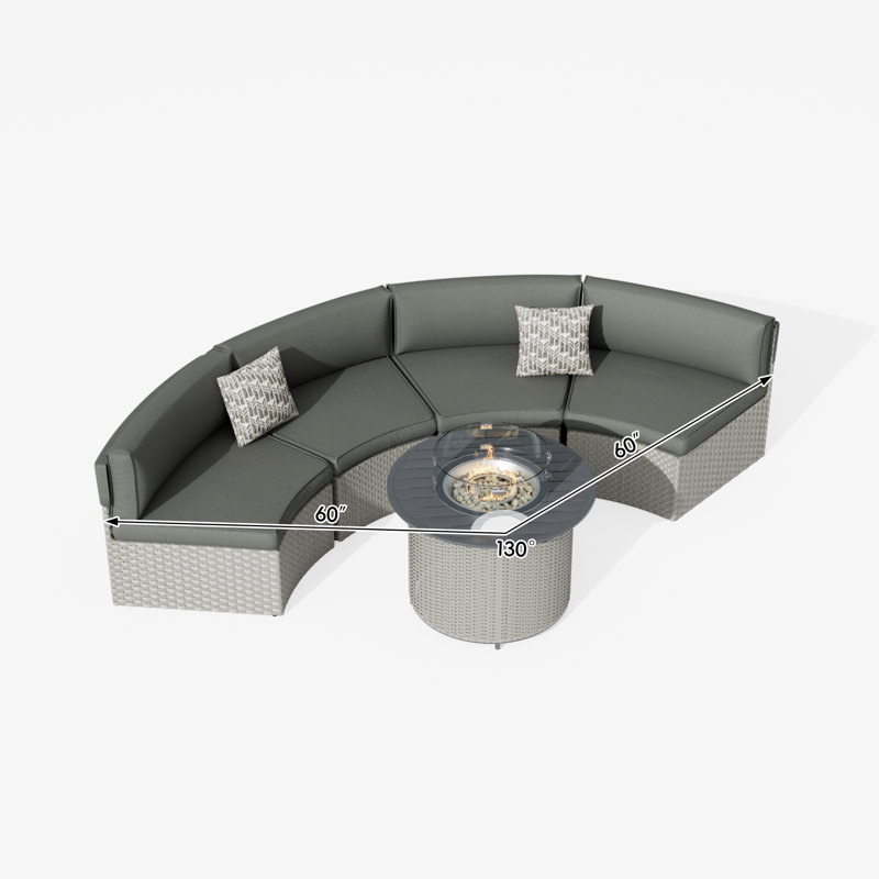Meredithe Half-Moon 4 - Person Fully Assembled Curved Patio Conversation Set With Fire Pit Table, Gray