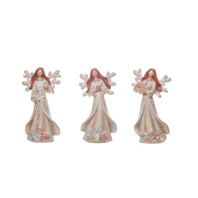  Small Resin Coastal Angel Figurine Set of 3 Christmas Home Decorations