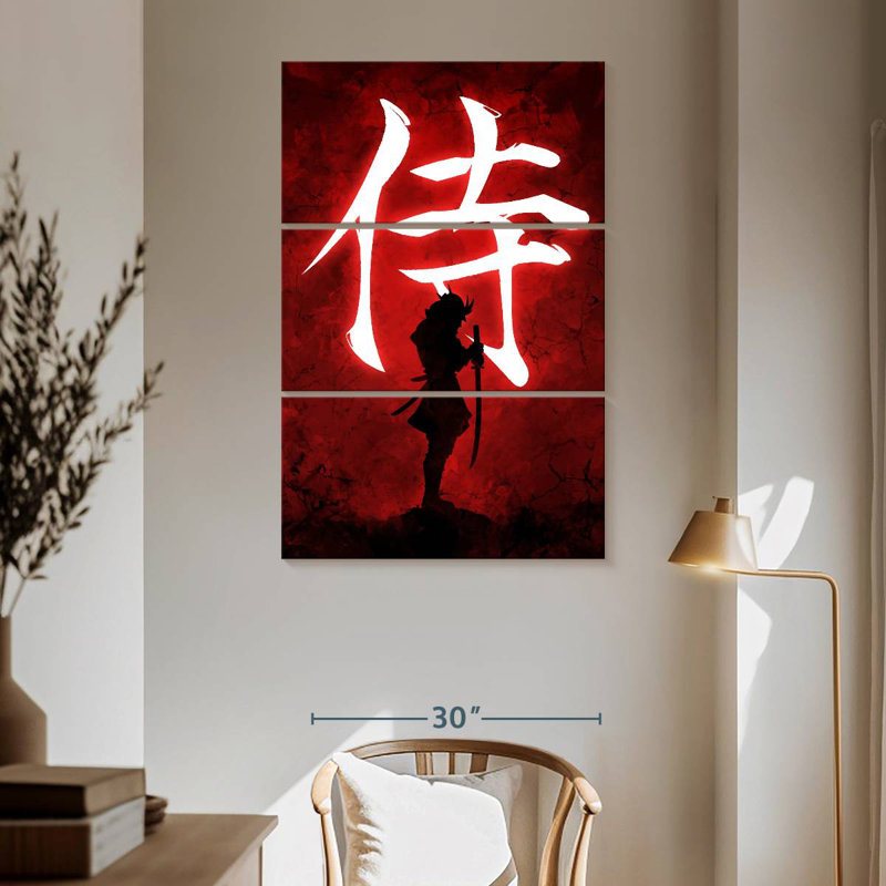 Leisha Samurai sur fond rouge, H 65 po x l 42 po