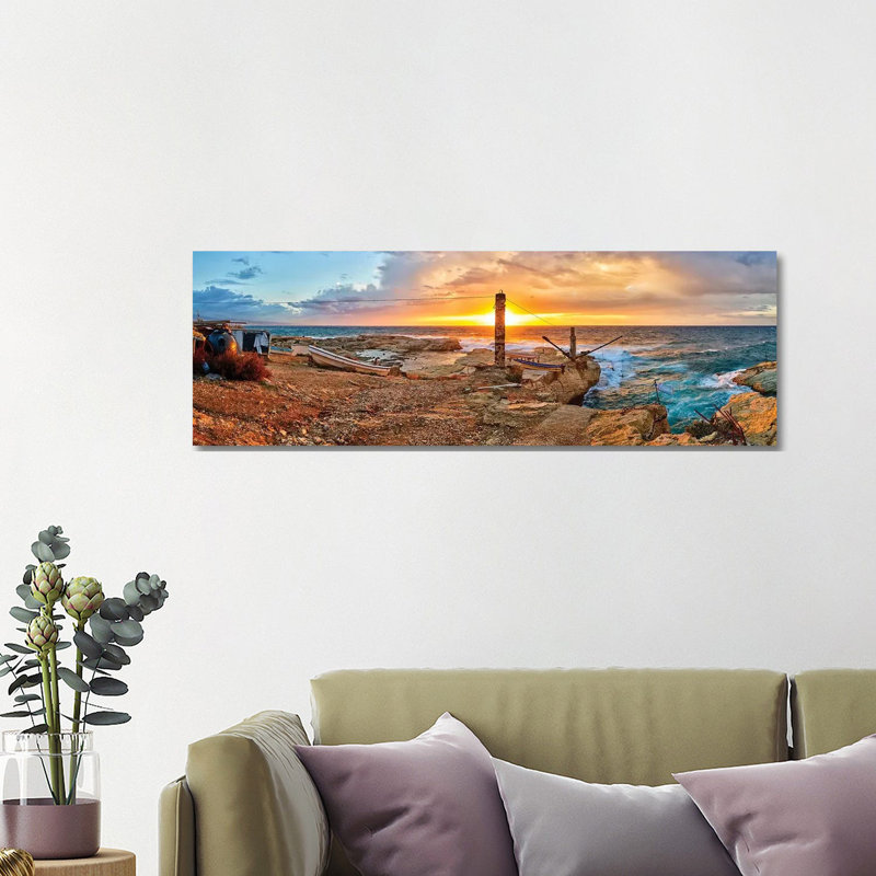 Sunset Along Raouche Coast, Beirut, Lebanon - Wrapped Canvas Panoramic Print, 121.92 cm H x 40.64 cm W x 1.91 cm D