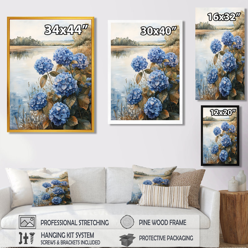 Hydrangeas par The Riverbank I - impressions sur toile florales, H 32 po x l 24 po, Reproduction encadrée d'une seule photo