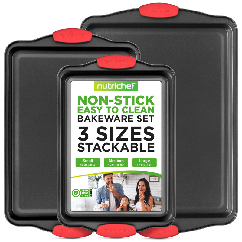 NutriChef 3 Piece Non-Stick Steel Bakeware Set