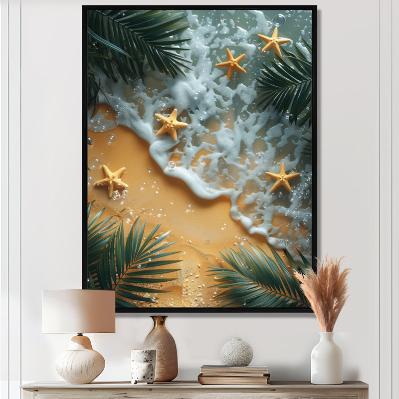 Étoile de mer sur une plage tropicale I, Toile avec cadre flottant noir, H 44 po x l 34 po x P 1,5 po