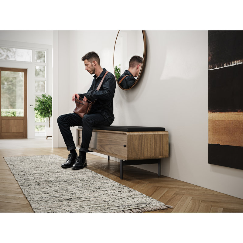 LINQ Leather Storage Bench, Natural Walnut/Black