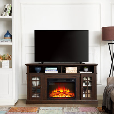 Meuble télé classique avec insert de cheminée de 23 po, rangement spacieux et design élégant pour les salons modernes, meuble télé