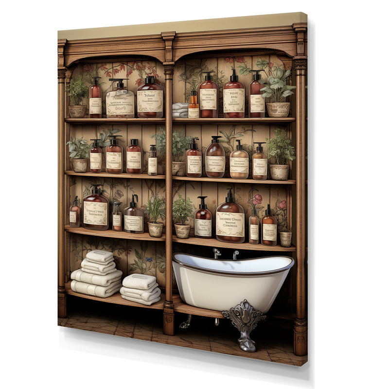 Articles de toilette bruns et blancs rétro - Articles de toilette, H 44 po x l 34 po x P 1,5 po