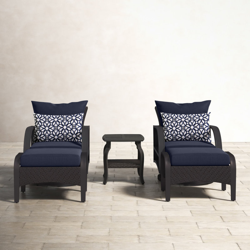 Kechia 5 Piece Rattan Sunbrella Seating Group with Cushions, Canvas Navy Sunbrella® Canvas