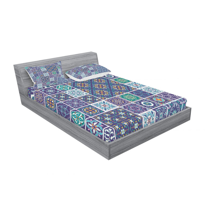 Ensemble de draps Azulejo Traditional Mosaic, Ensemble de draps pour lit double avec un drap-hou