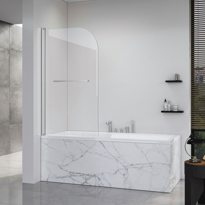 Portes de douche pliantes sans cadre pour baignoire, porte en verre trempé de 1/4 po (6 mm) de large épaisseur, porte de baignoire pivotante pour salle de bain L 31 po x H 55 po