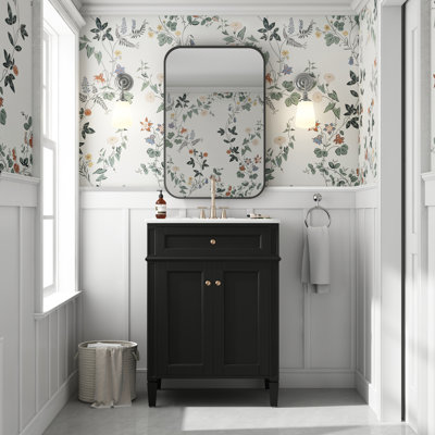 Meuble-lavabo de salle de bain avec 2 portes et tiroir coulissant, armoire de rangement de salle de bain avec lavabo, portes à fermeture en douceur avec organisateurs