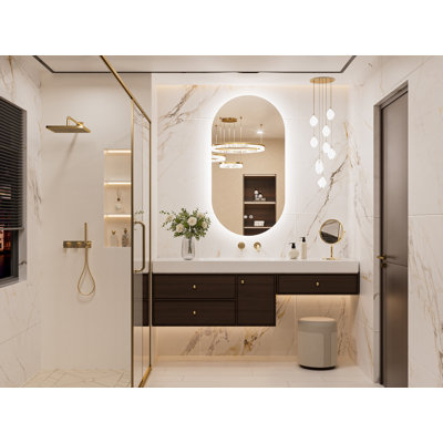 Laterrika Oval LED Lighted Bathroom Vanity Mirror Wall Mirror AntiFog Dimmable Makeup Mirror