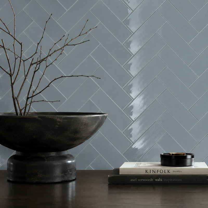 Curvaceous 3" x 12" Ceramic Wall Tile, Blue Haze