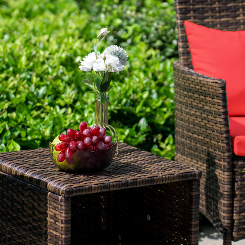 Ensemble de conversation pour patio avec coussins 2 personnes Nagey, Rouge / Brun