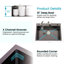 Évier de cuisine en acier inoxydable, lavabo simple encastré à la main de 23 po x 19 po noir, avec drain et crochet standard, Ls-Ssbl02
