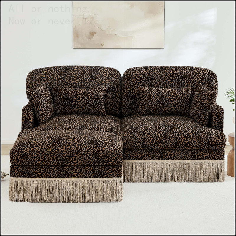 Canapé modulaire en chenille à imprimé léopard, 2 sièges en forme de L, Brown Chenille